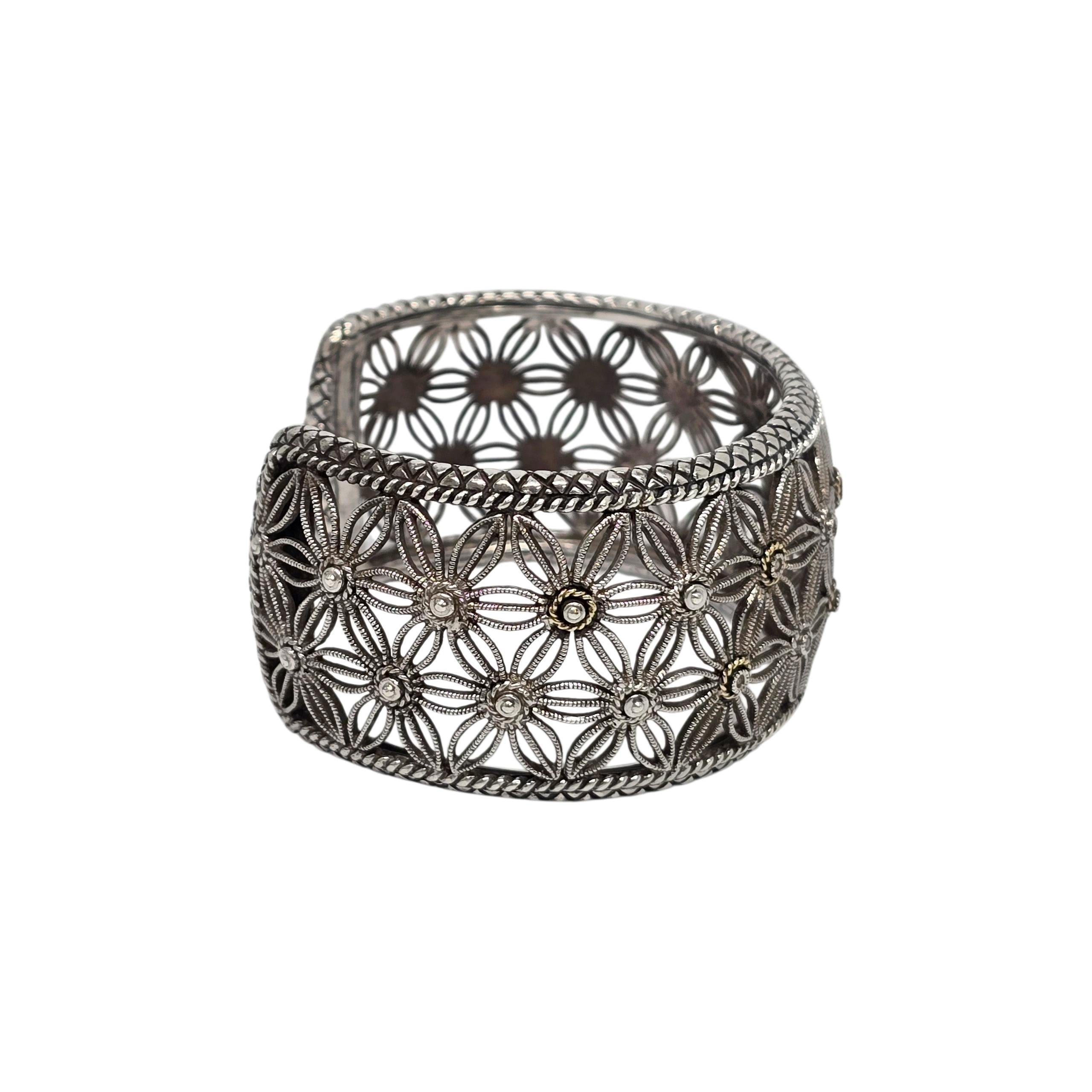 Andrea Candela Sterling Silber 18KT Diamant Blume Tesoro Manschettenknopf Armband #22551 im Zustand „Gut“ im Angebot in Washington Depot, CT