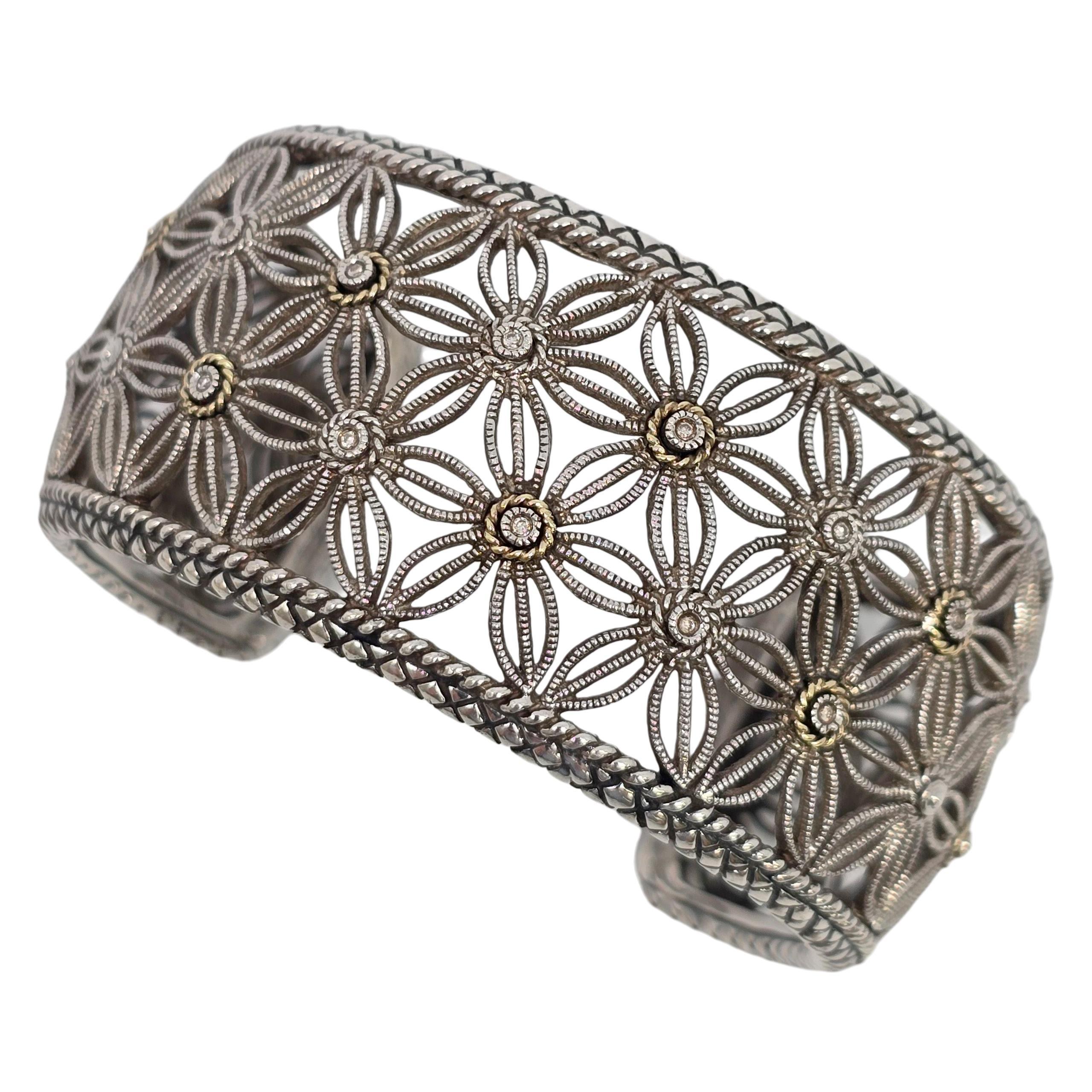Andrea Candela Sterling Silber 18KT Diamant Blume Tesoro Manschettenknopf Armband #22551 im Angebot 1