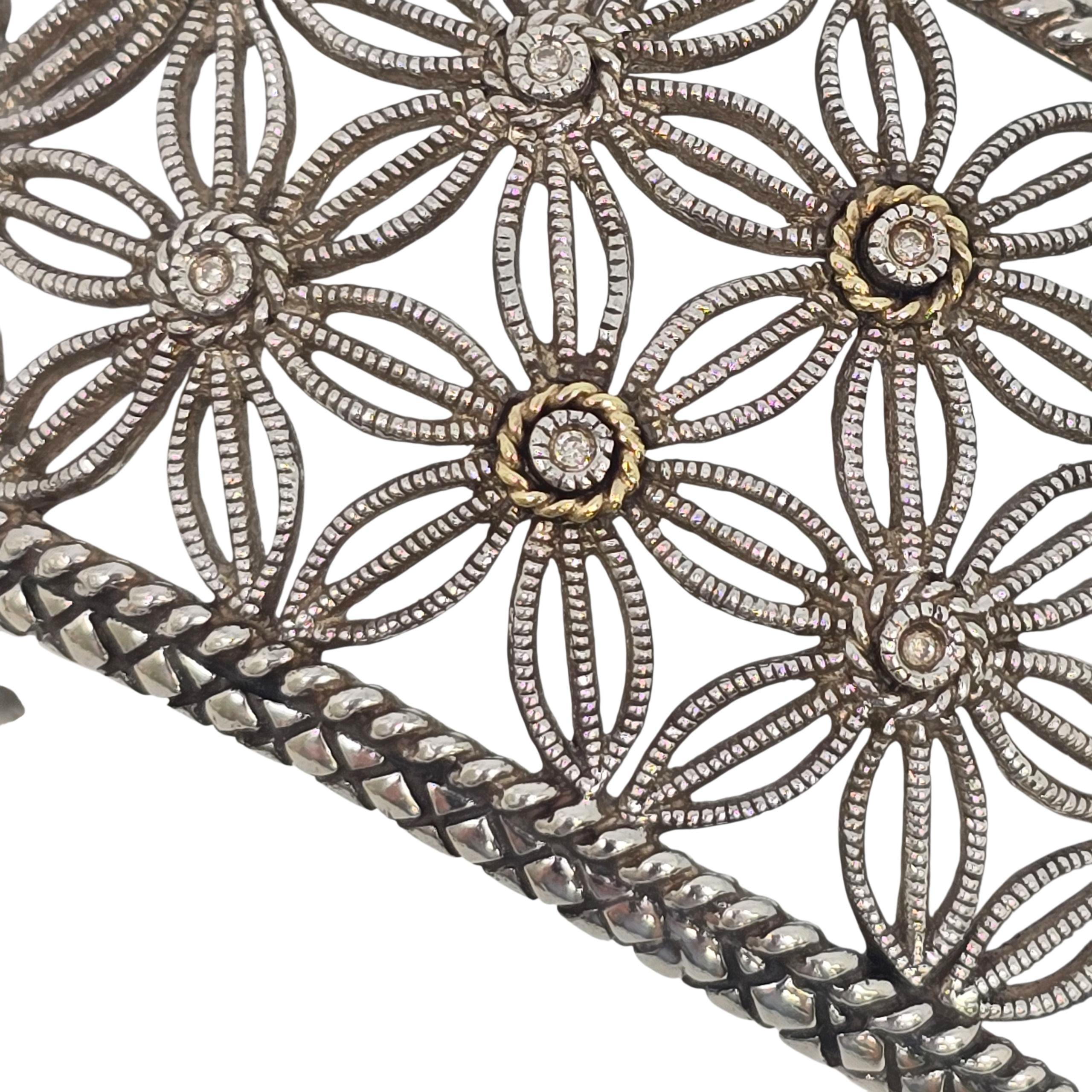 Andrea Candela Sterling Silber 18KT Diamant Blume Tesoro Manschettenknopf Armband #22551 im Angebot 2