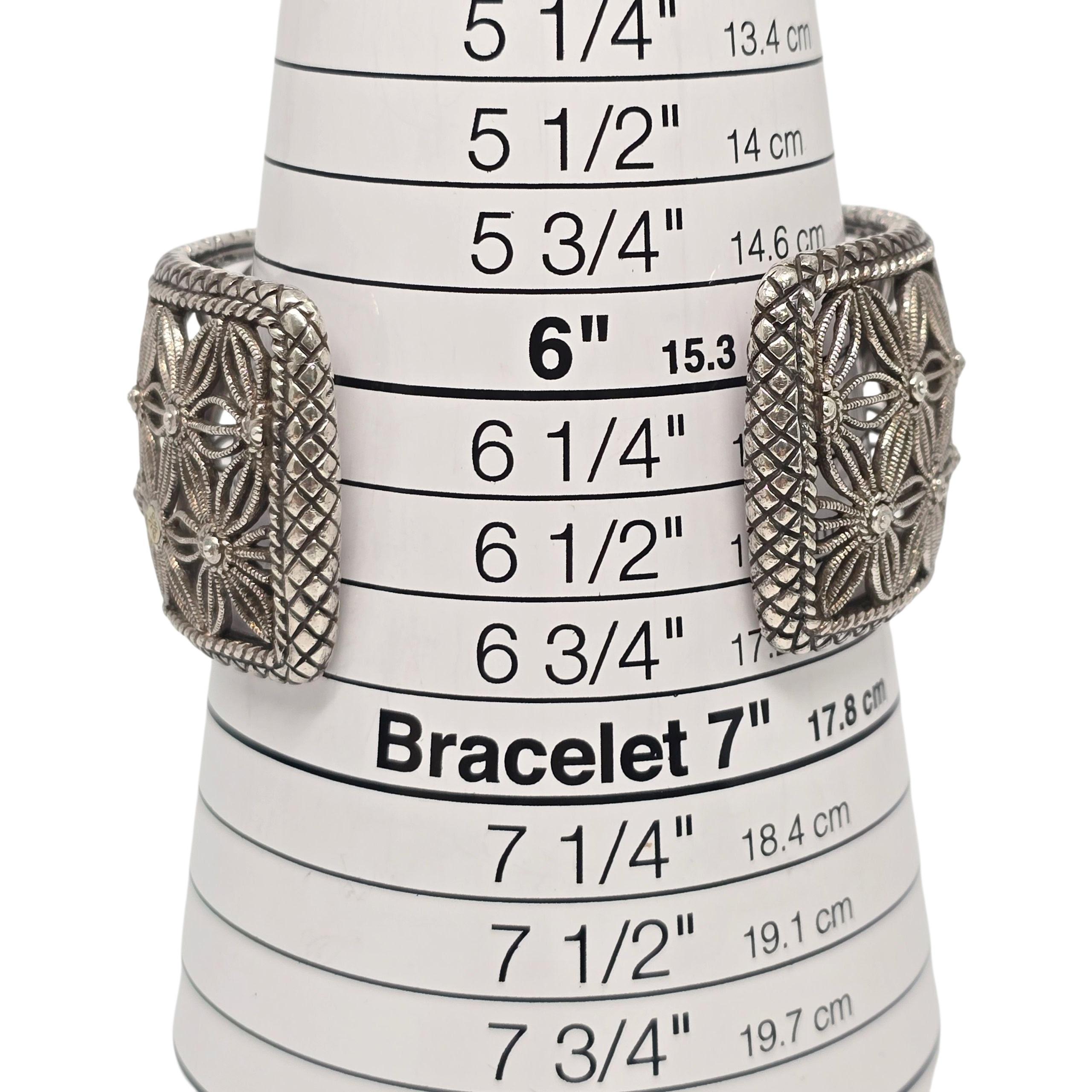 Andrea Candela Sterling Silber 18KT Diamant Blume Tesoro Manschettenknopf Armband #22551 im Angebot 4