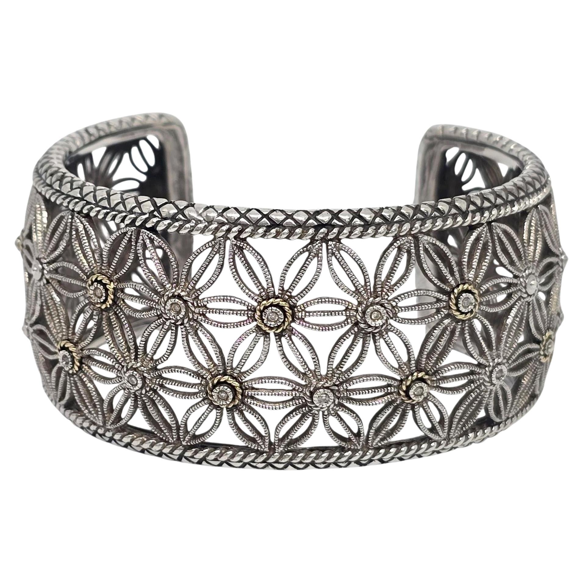 Andrea Candela Sterling Silber 18KT Diamant Blume Tesoro Manschettenknopf Armband #22551 im Angebot