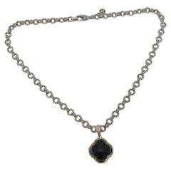 Andrea Candela Sterling Siver 18K Onyx Doublet Clover Pendant Necklace #20829