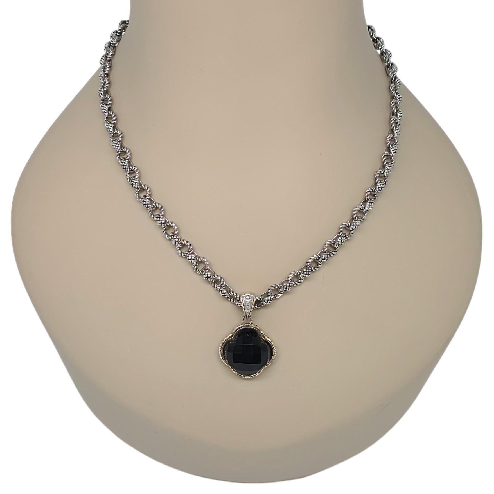 Andrea Candela Collana con ciondolo a forma di trifoglio in argento Siver 18K Onyx Doublet #20989 in vendita 5