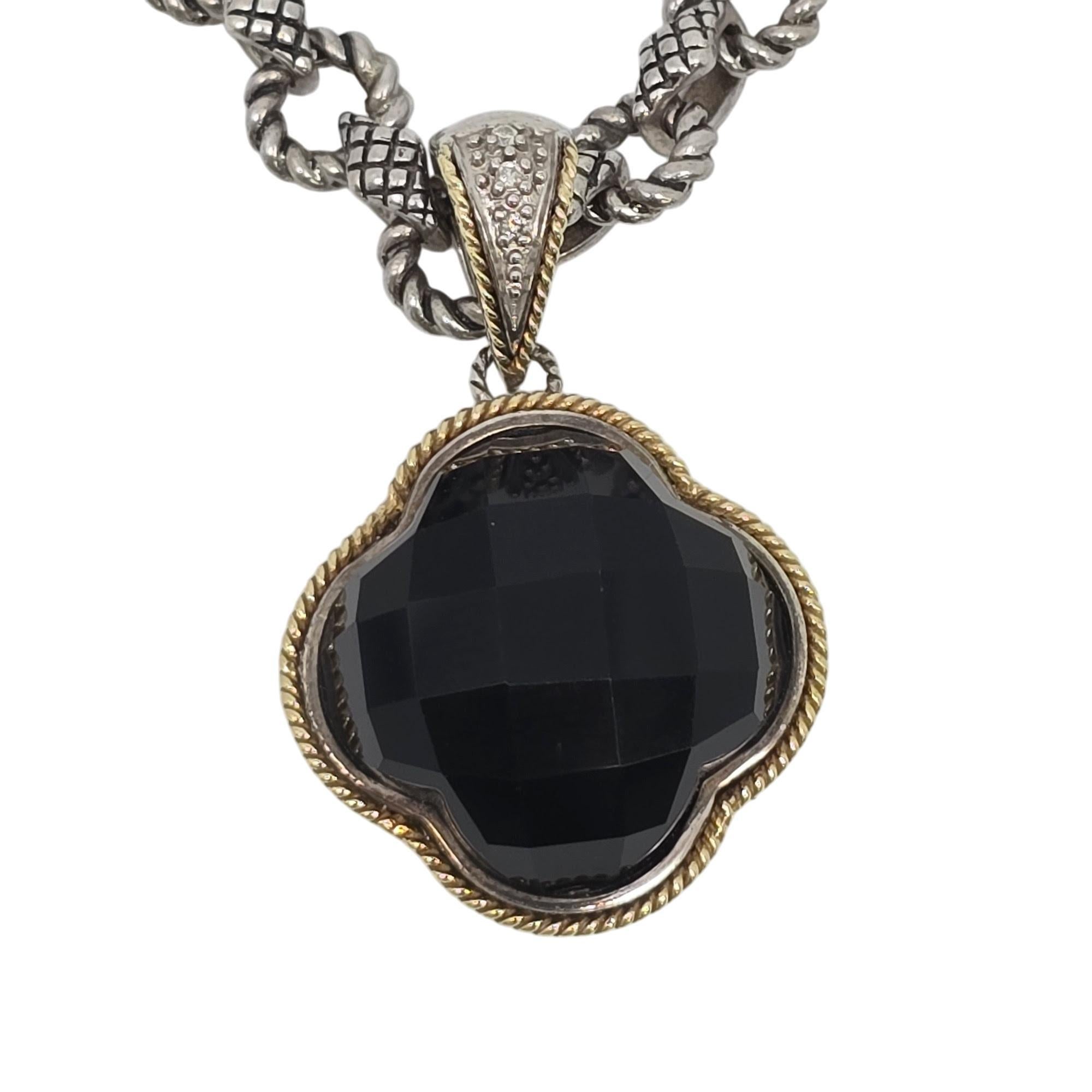 Donna Andrea Candela Collana con ciondolo a forma di trifoglio in argento Siver 18K Onyx Doublet #20989 in vendita