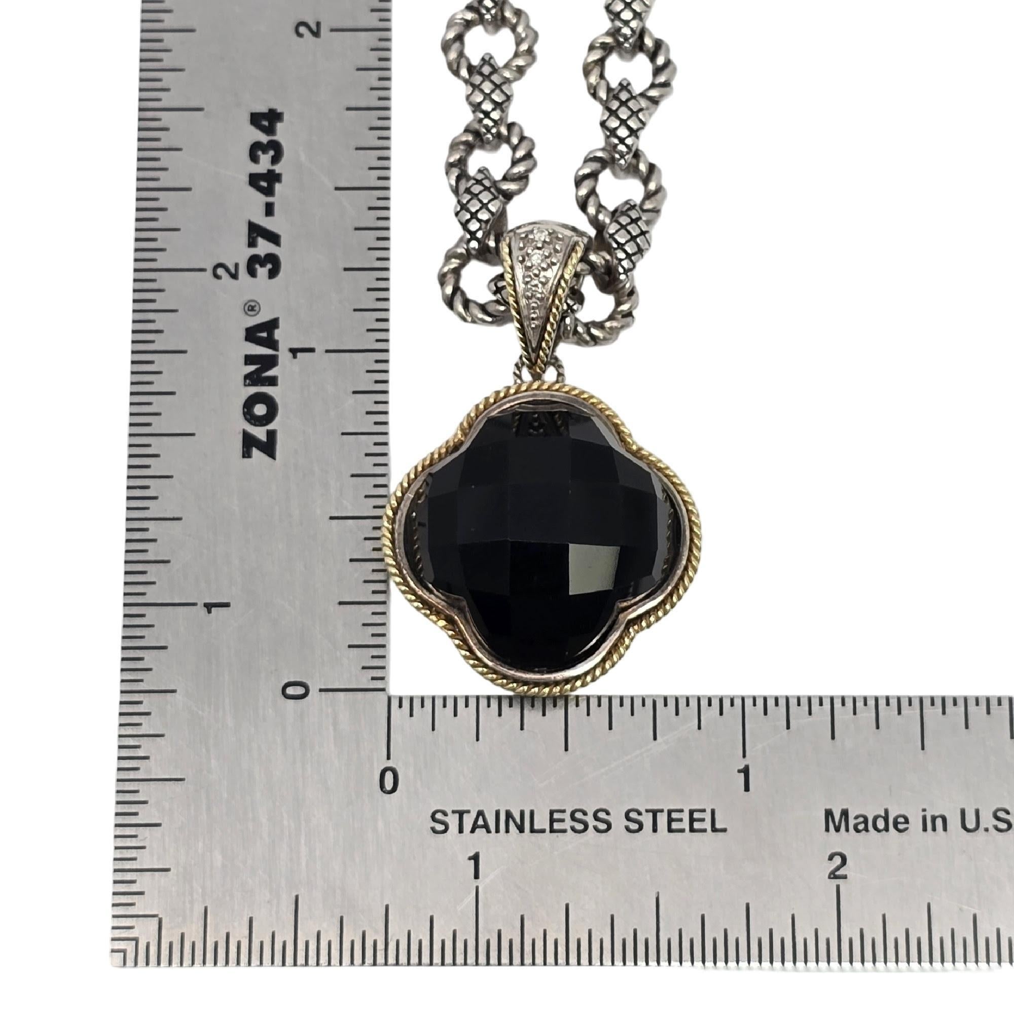 Andrea Candela Collana con ciondolo a forma di trifoglio in argento Siver 18K Onyx Doublet #20989 in vendita 4