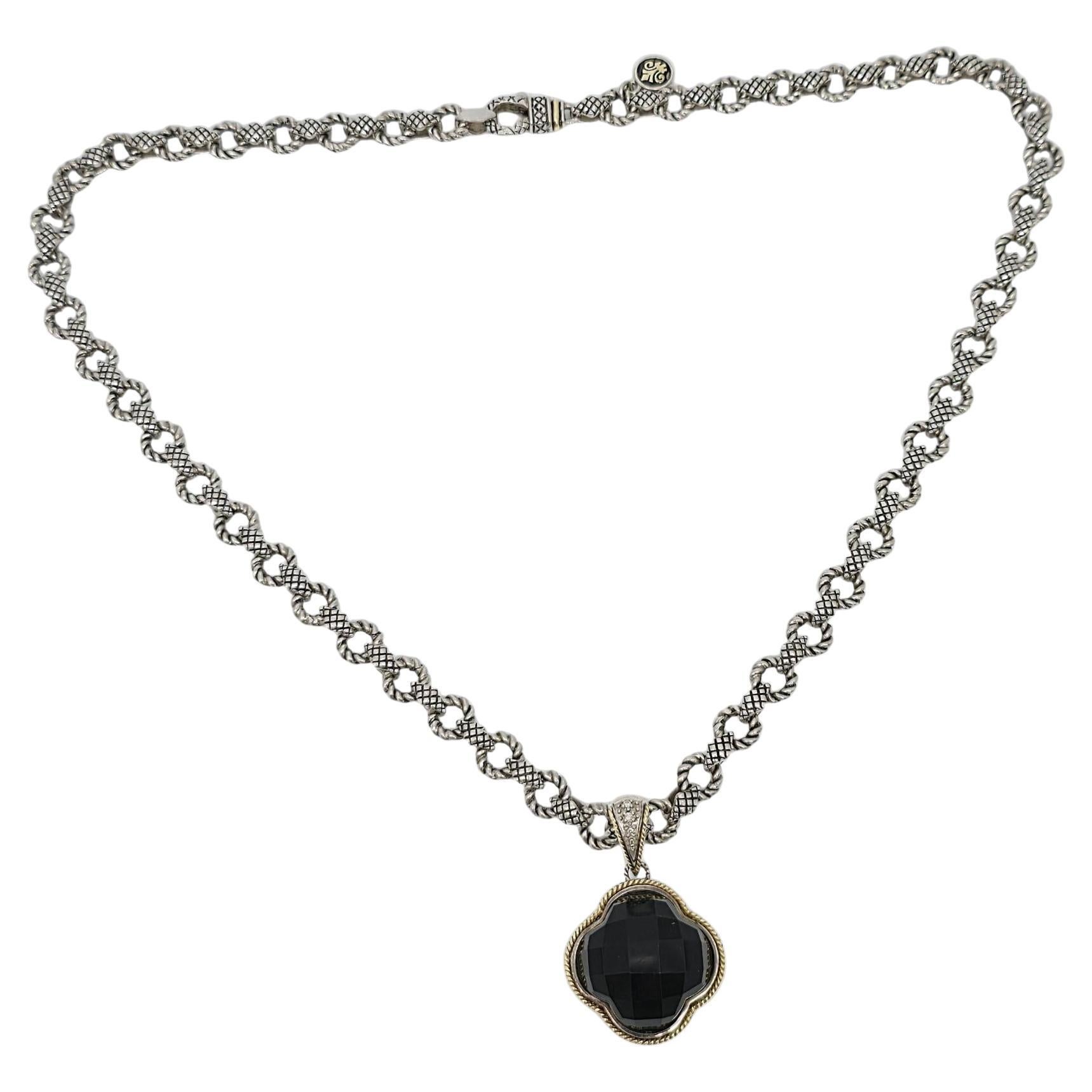 Andrea Candela Collana con ciondolo a forma di trifoglio in argento Siver 18K Onyx Doublet #20989 in vendita