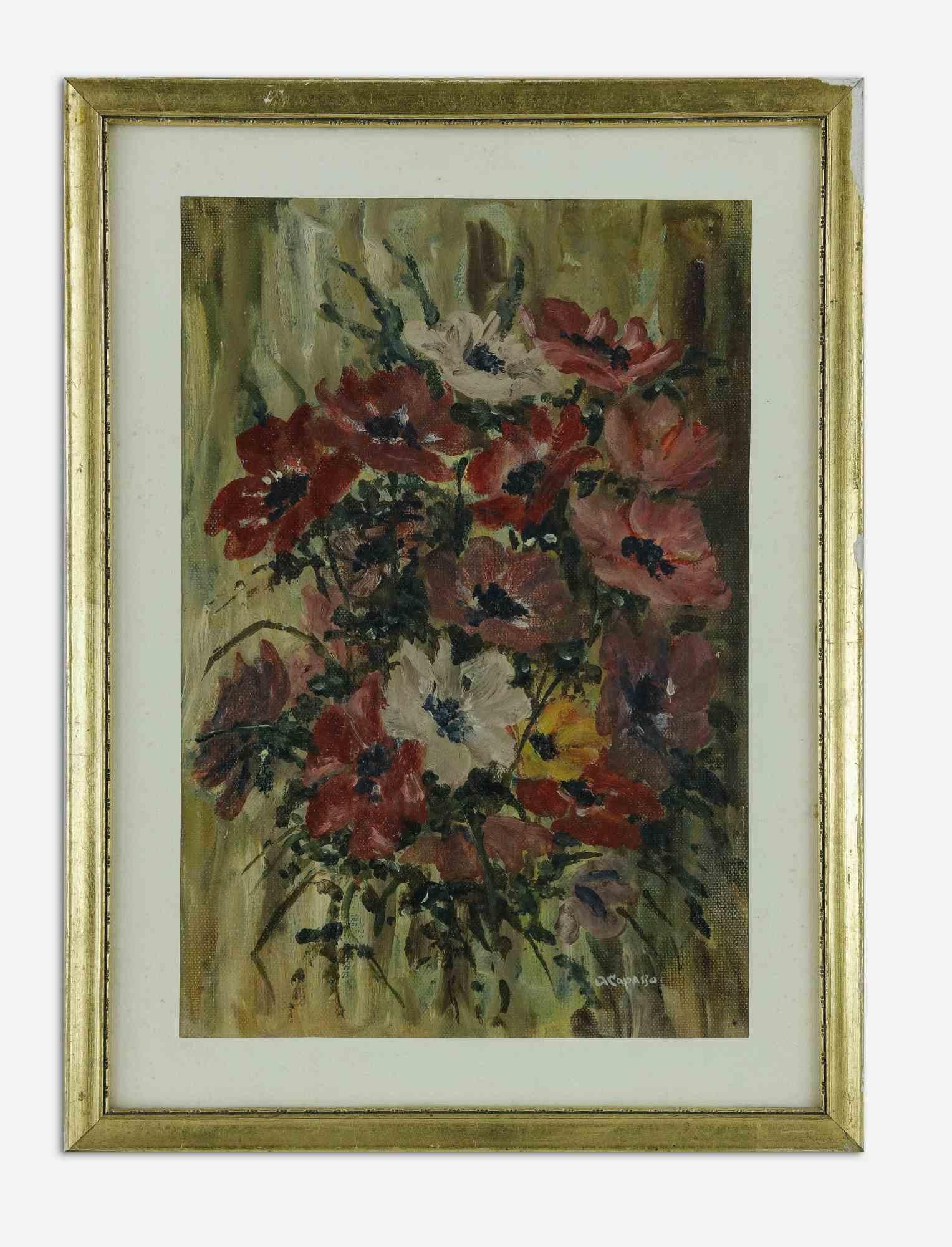 Flowers - Painting by Andrea Capasso- 20th Century
