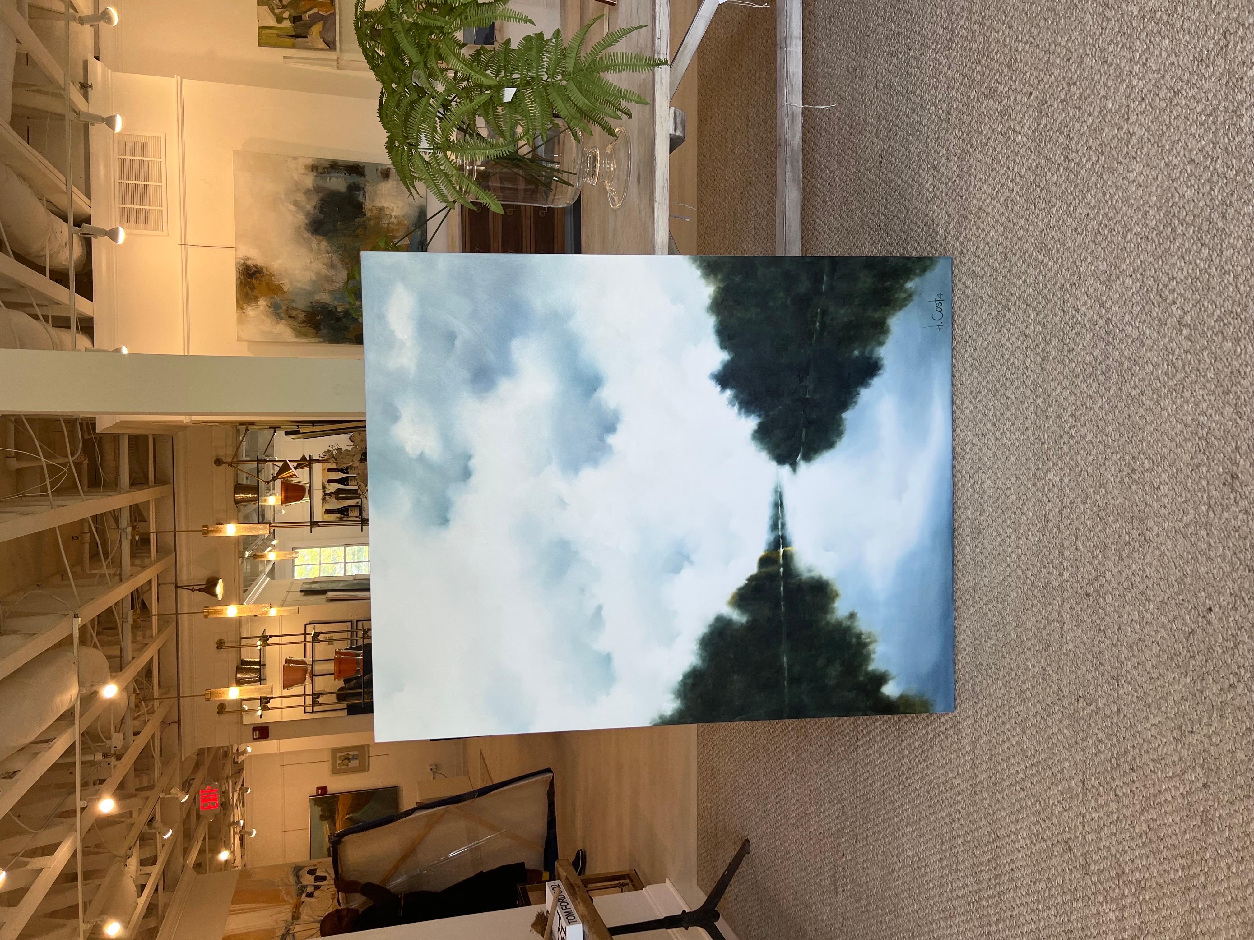 Blue Sky Day di Andrea Costa, pittura ad olio verticale di paesaggio impressionista 3