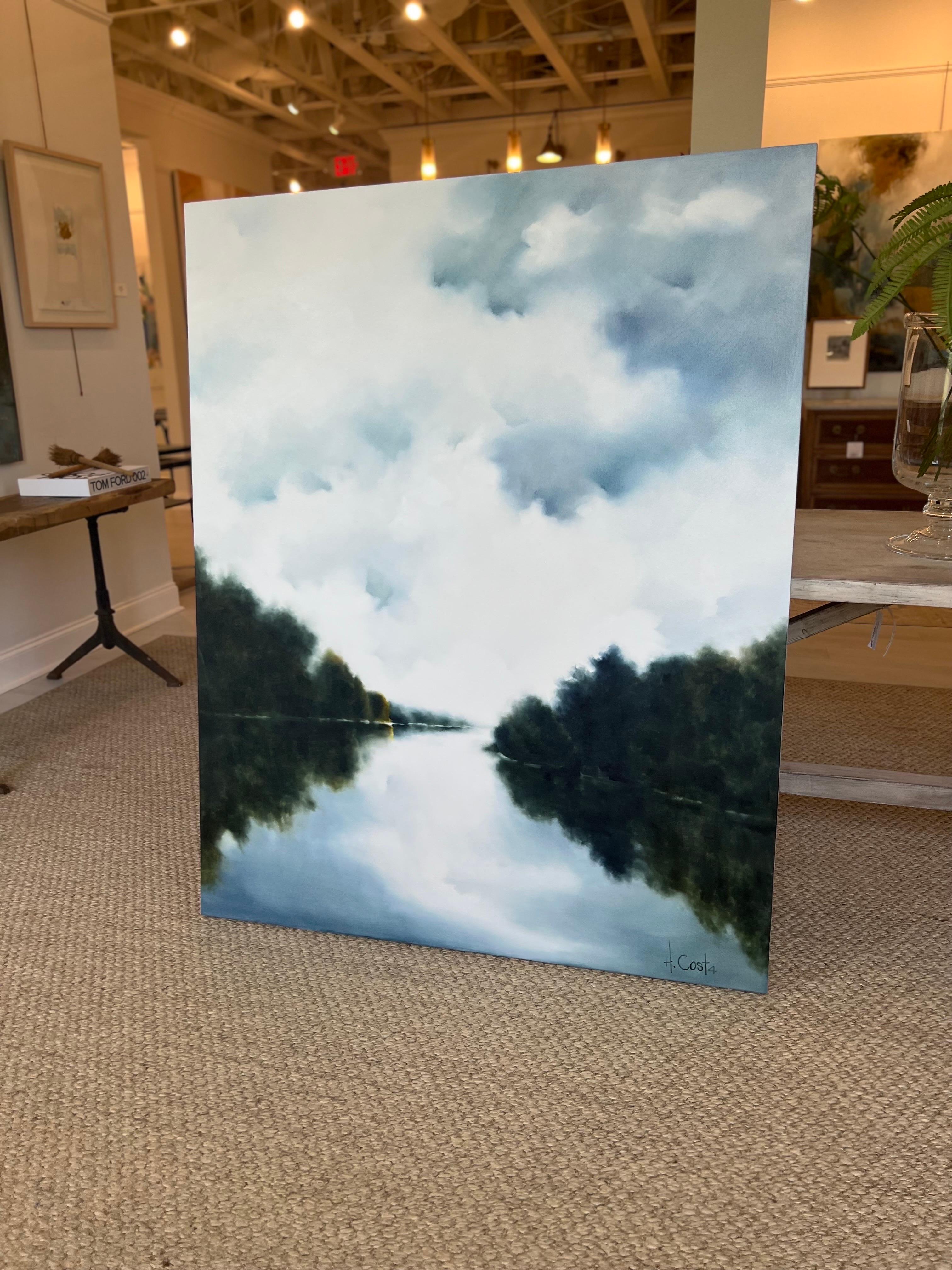 Blue Sky Day di Andrea Costa, pittura ad olio verticale di paesaggio impressionista 4