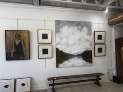 Nacido Libre: Gran pintura al óleo de paisaje fluvial atmosférico de Andrea Costa