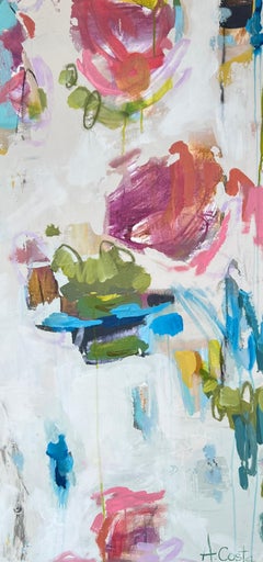 Esplosione di colori di Andrea Costa, grande pittura ad olio astratta verticale