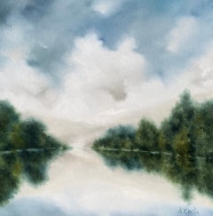 Crisp Blue Sky Andrea Costa, Large Impressionist Landscape Oil Painting