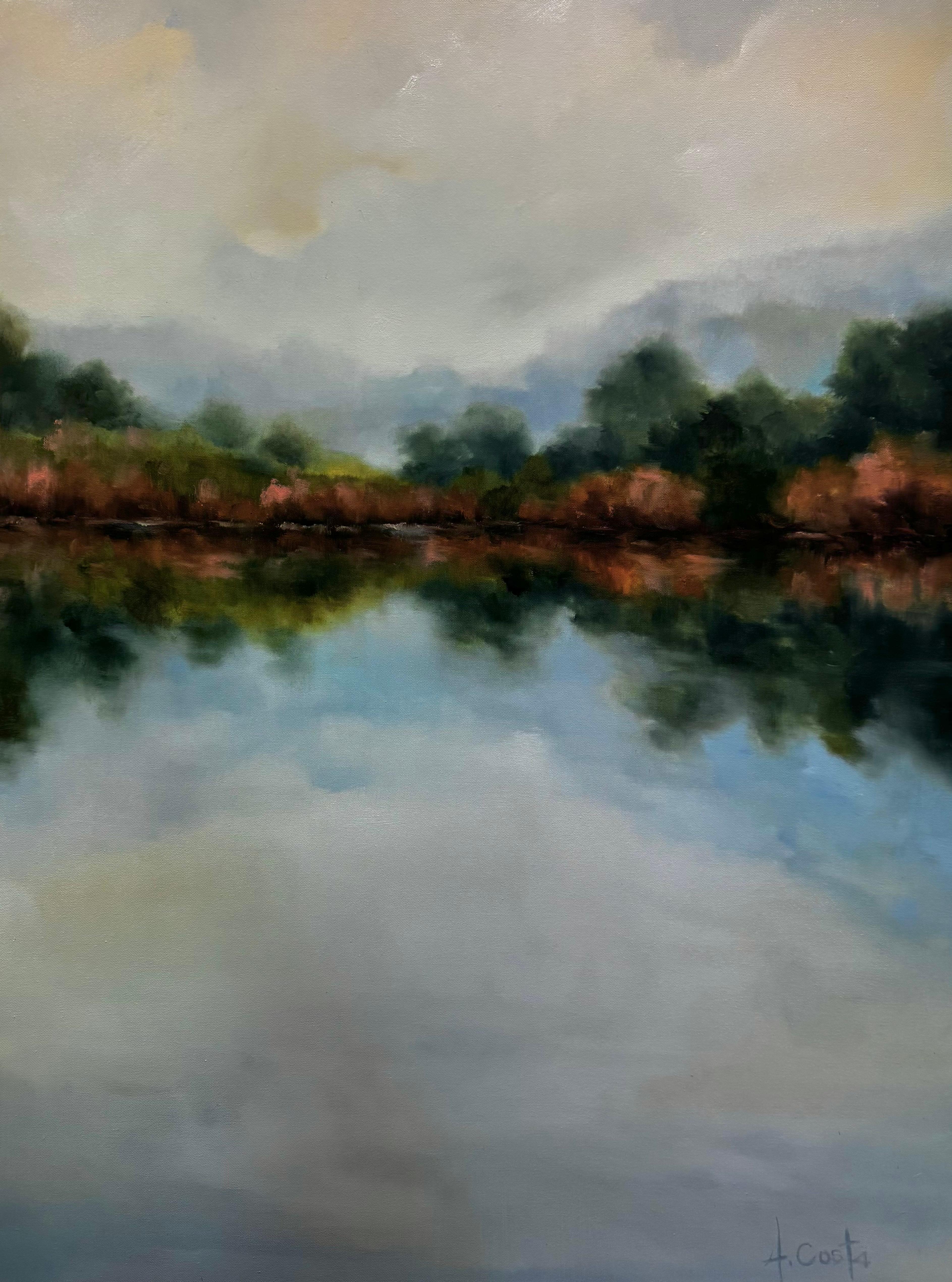 Green Landscape Painting Vertical Field Abstract Contemporary Art