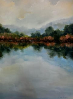 Green Landscape Painting Vertical Field Abstract Contemporary Art