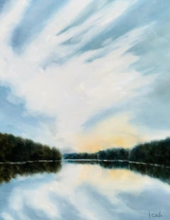 Just Before Sunset by Andrea Costa, Large Impressionist Landscape Oil Painting