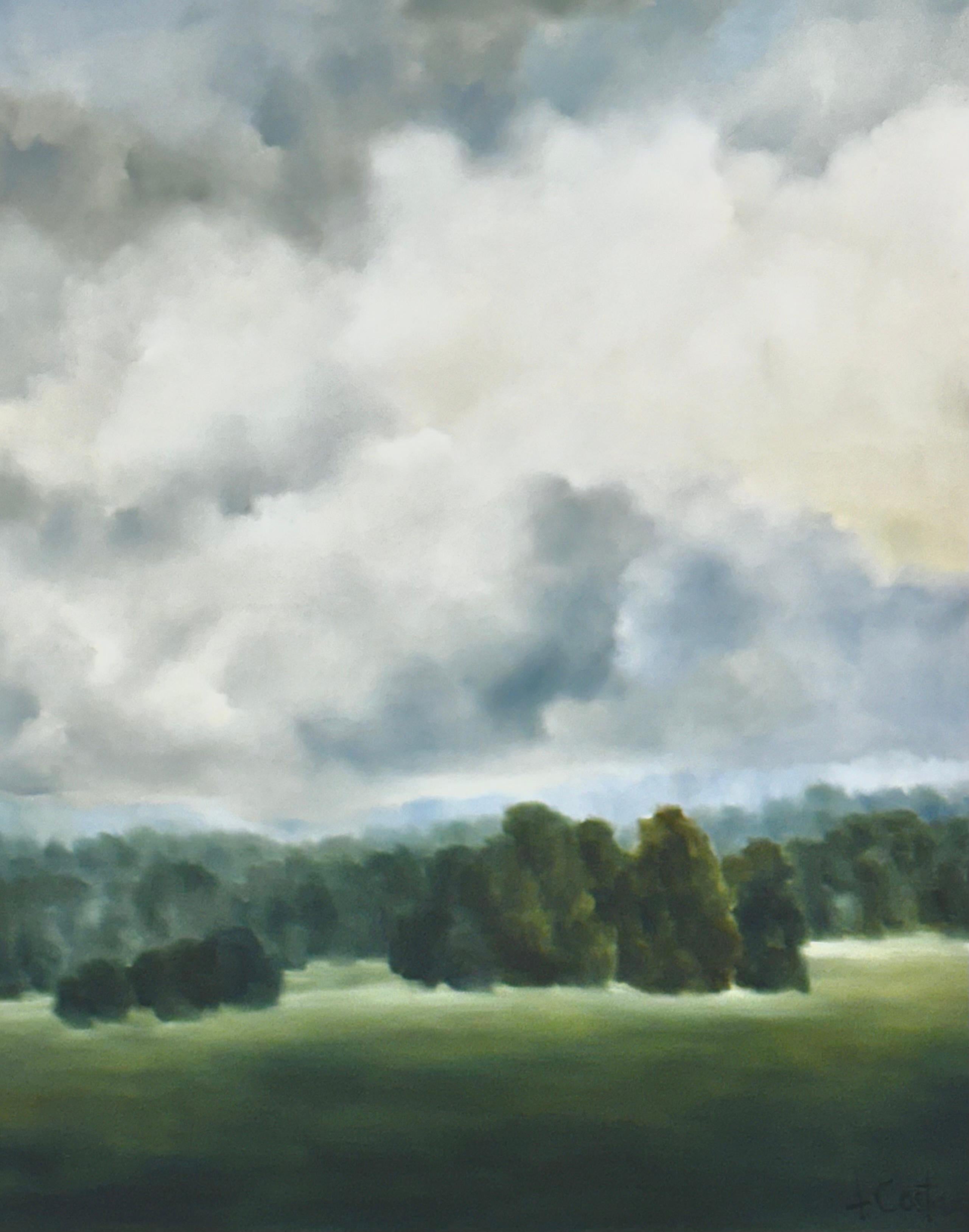 Large Blue Landscape Painting Coastal Lake Abstract Contemporary Art