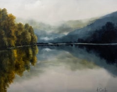 Large Blue Landscape Painting Lake Scene Contemporary Statement Art