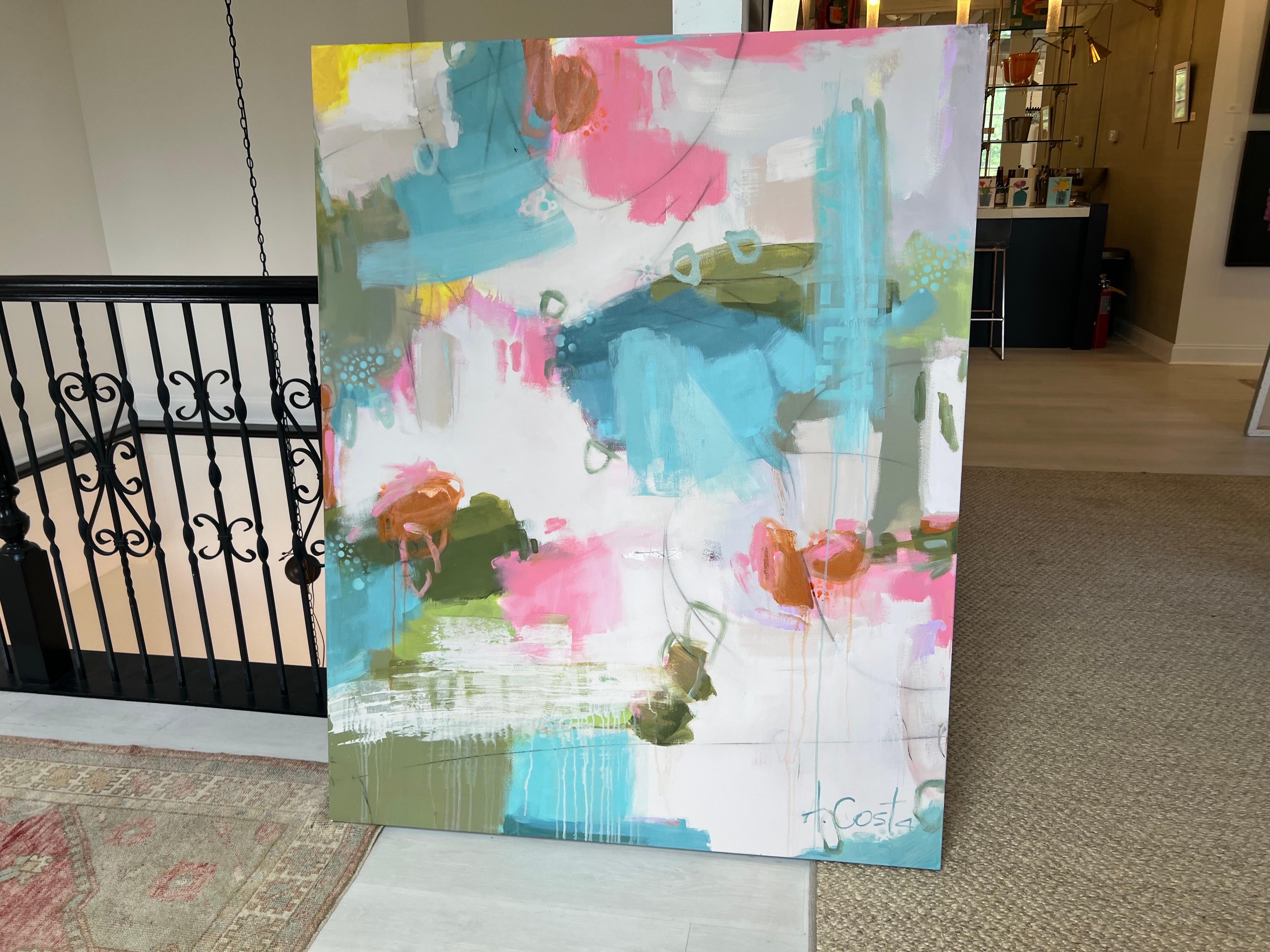 Light Hearted di Andrea Costa, grande pittura a olio astratta verticale 1