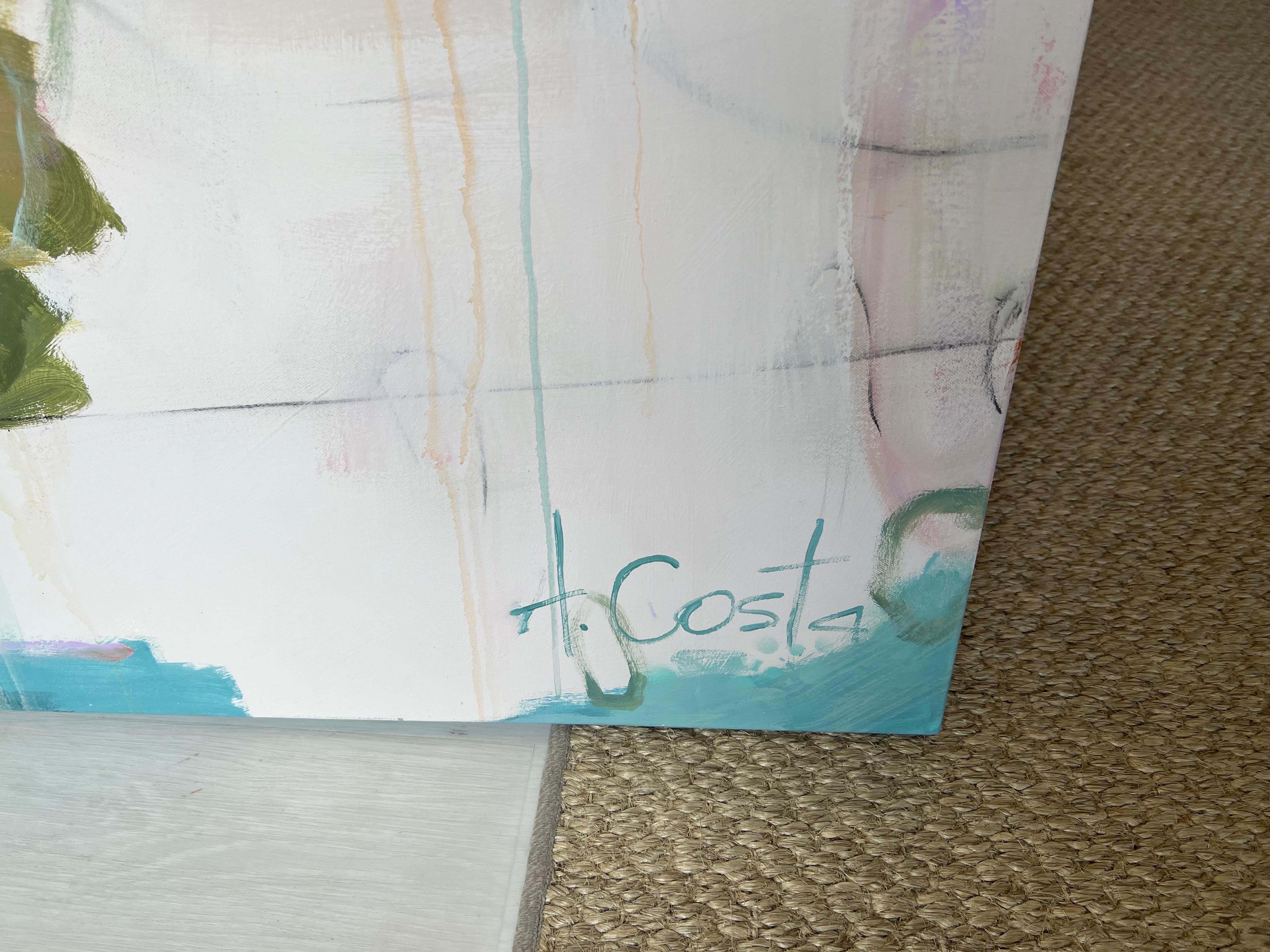 Light Hearted di Andrea Costa, grande pittura a olio astratta verticale 2