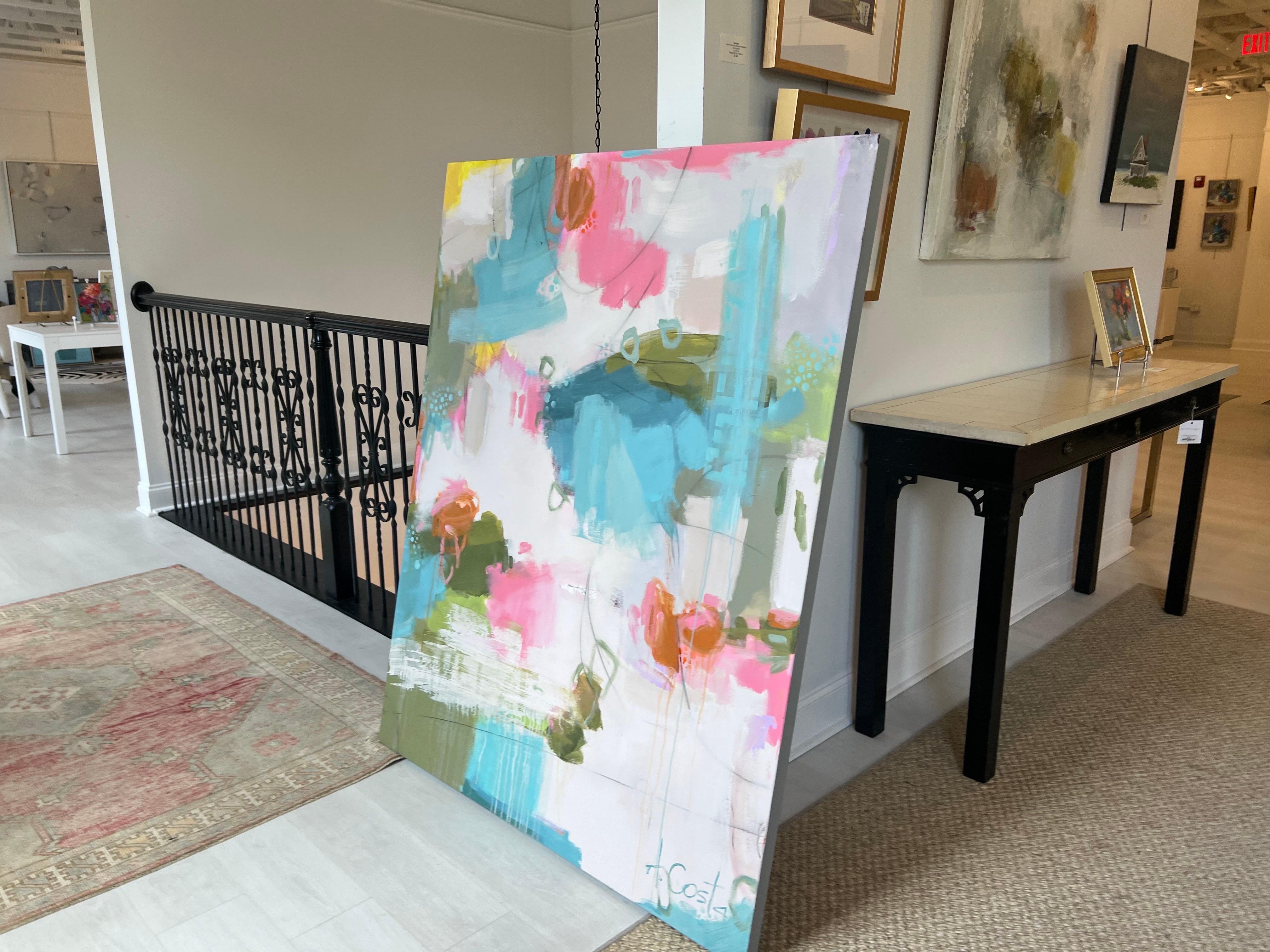 Light Hearted di Andrea Costa, grande pittura a olio astratta verticale 3