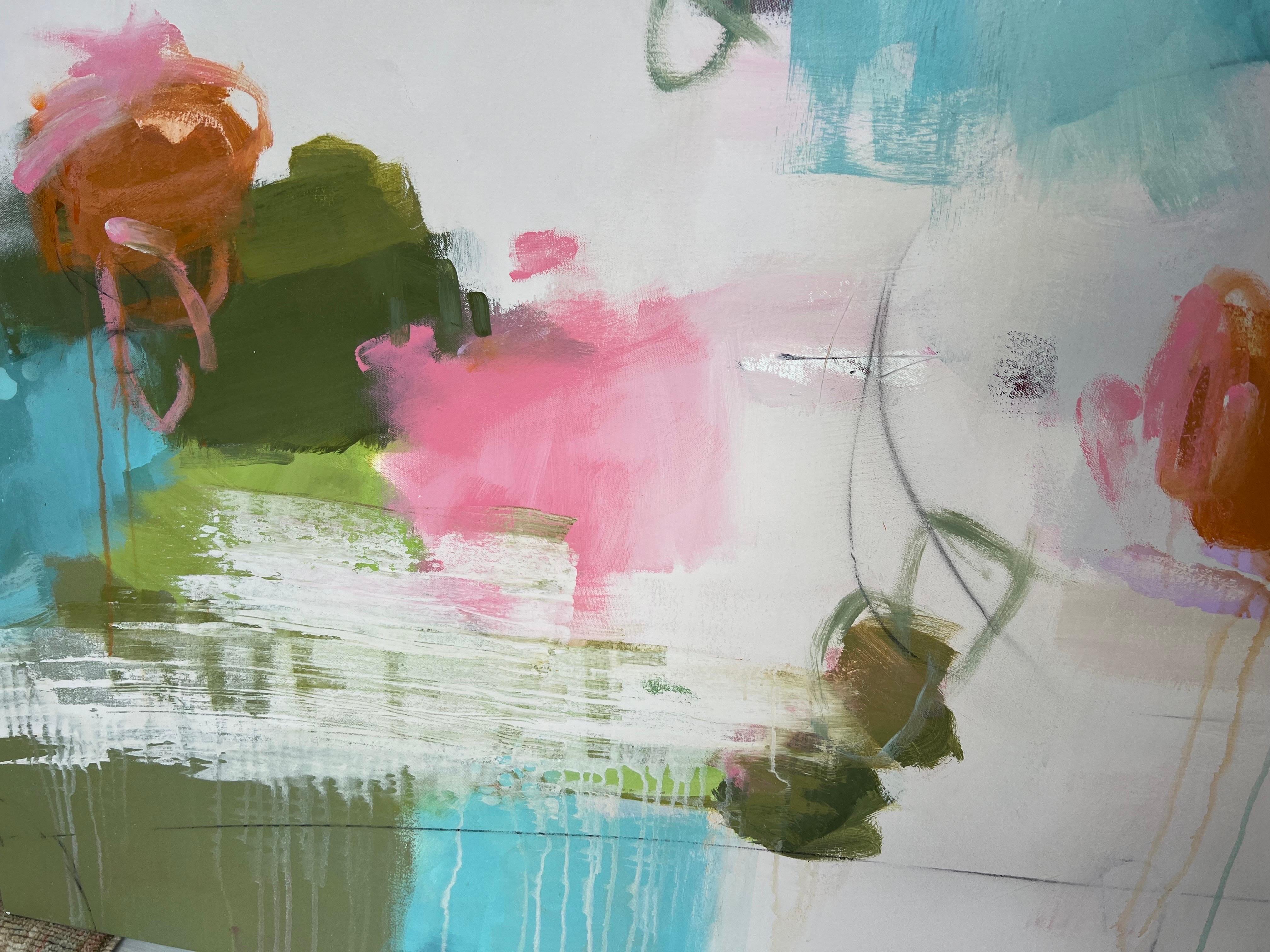 Light Hearted di Andrea Costa, grande pittura a olio astratta verticale 4