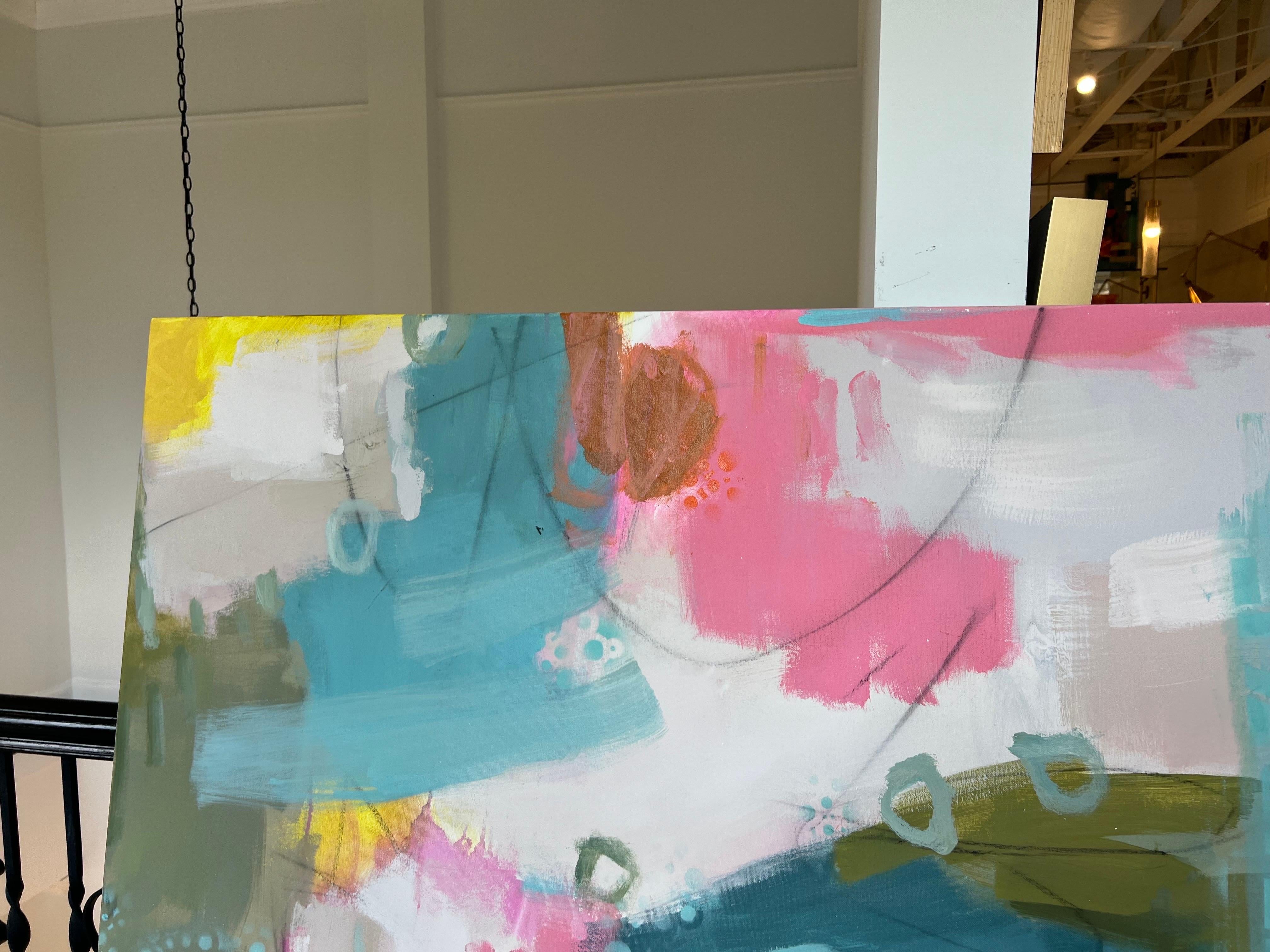 Light Hearted di Andrea Costa, grande pittura a olio astratta verticale 5