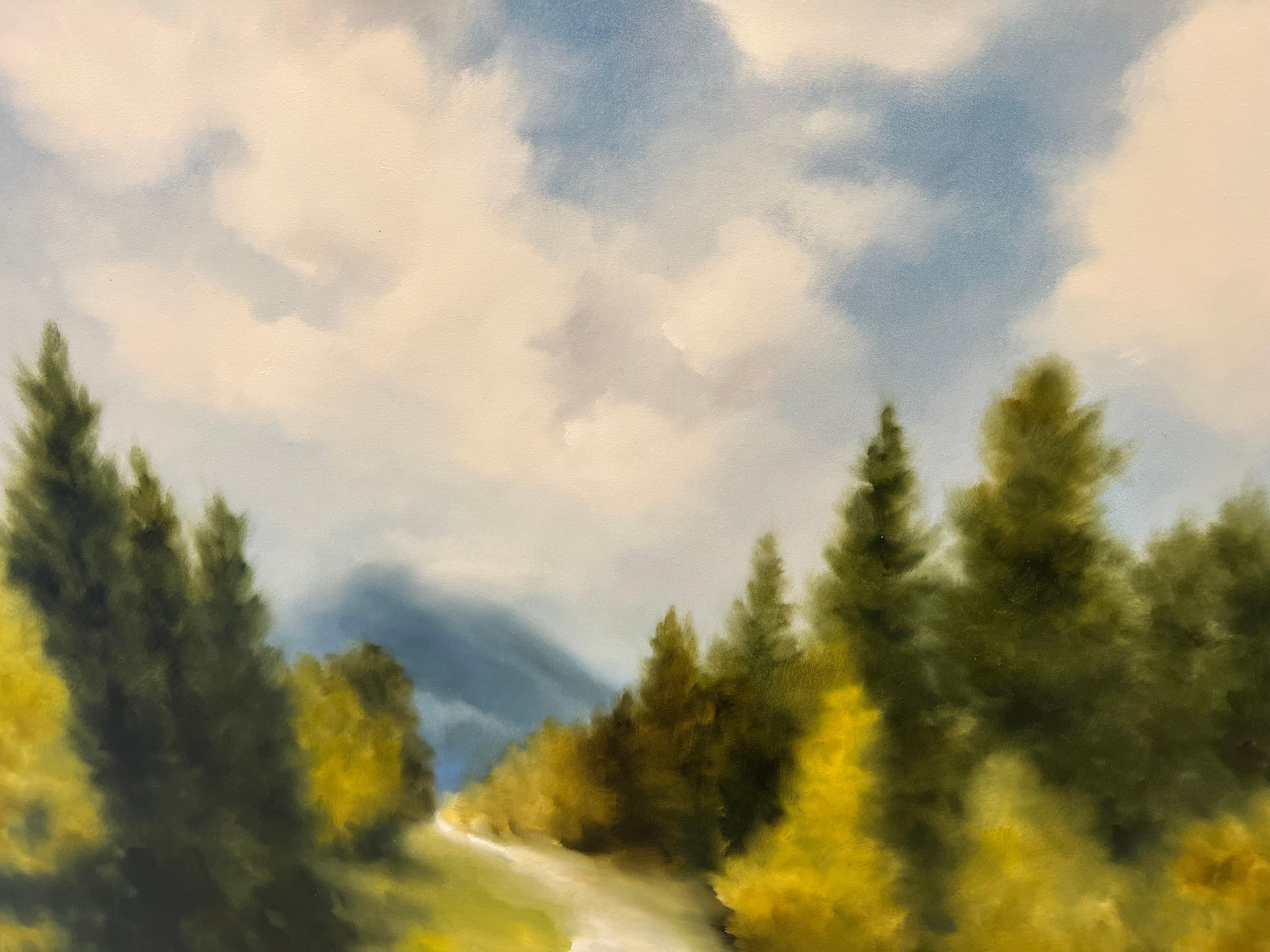 Leinen gefüttert mit Stiften von Andrea Costa, Großes impressionistisches Landschaftsgemälde 2