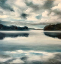 Misty Sunrise by Andrea Costa, Large Impressionist Landscape Oil Painting