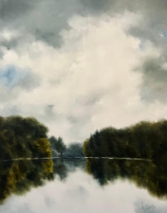 Mountain Lake von Andrea Costa, großes impressionistisches Landschaftsgemälde, Öl