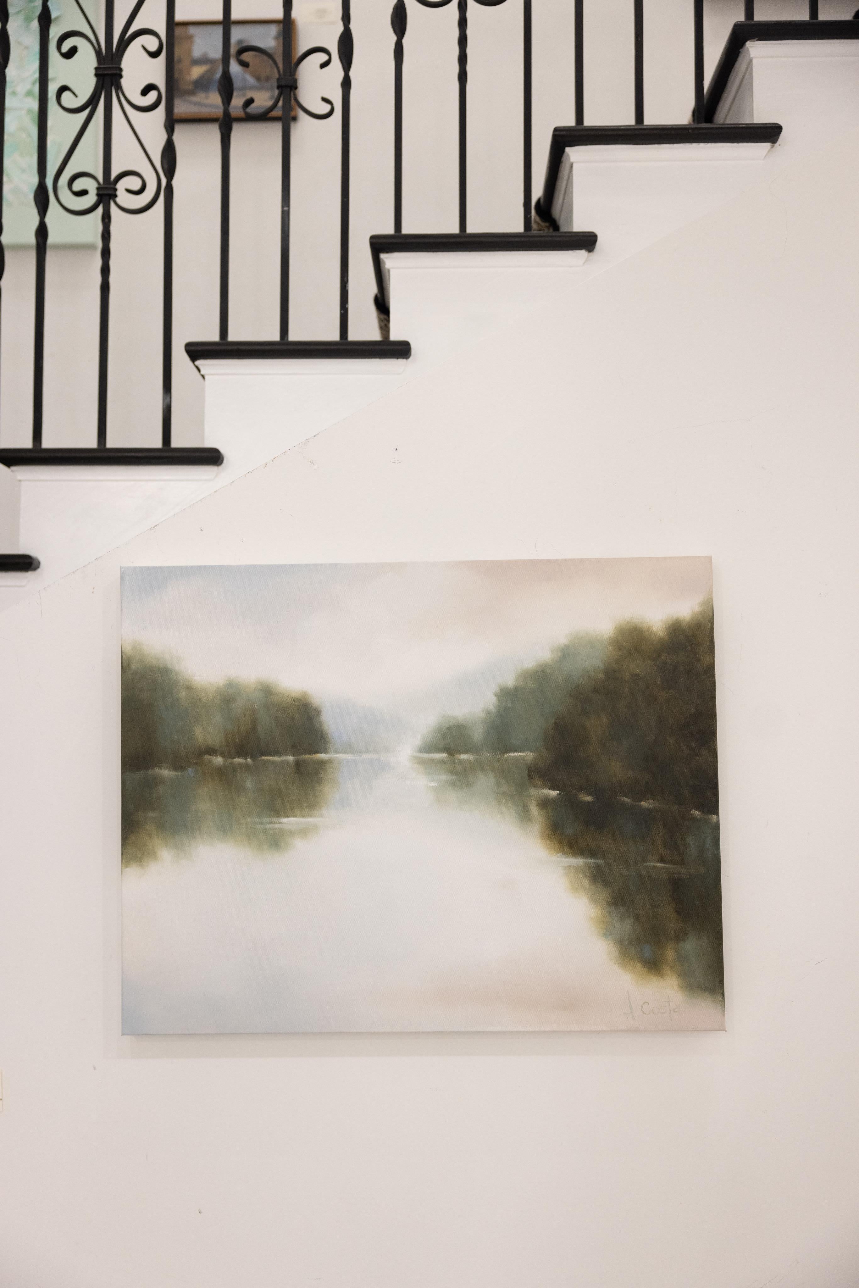 Sin palabras de Andrea Costa, Paisaje Lago, Pintura al óleo al agua Horizontal 1