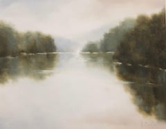 Sin palabras de Andrea Costa, Paisaje Lago, Pintura al óleo al agua Horizontal