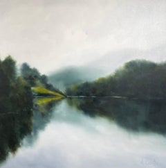 Quiet Reflection d'Andrea Costa, grande peinture à l'huile impressionniste de paysage