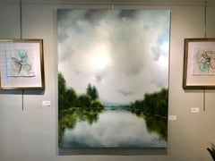 Shhh, Large Vertical Impressionist Landscape Lake Painting