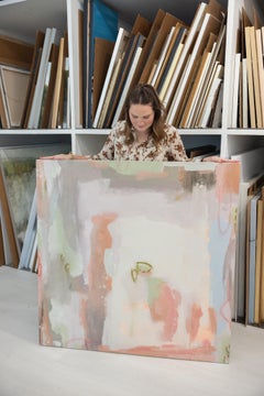 Shiver by Andrea Costa, Large Square Abstract Oil Painting with Pink, Blue