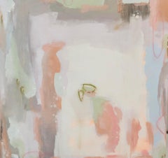 Shiver di Andrea Costa, pittura a olio astratta quadrata di grandi dimensioni con rosa e blu