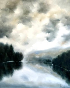 Still Waters by Andrea Costa, Large Impressionist Landscape Oil Painting