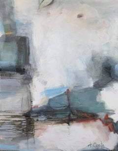 Tight Squeeze di Andrea Costa, pittura ad olio astratta con verde e blu