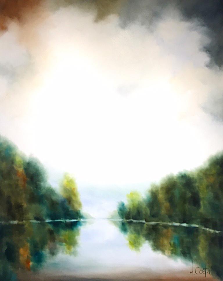Vibrance Reflected by Andrea Costa, Large Oil on Gesso Impressionist Landscape 1