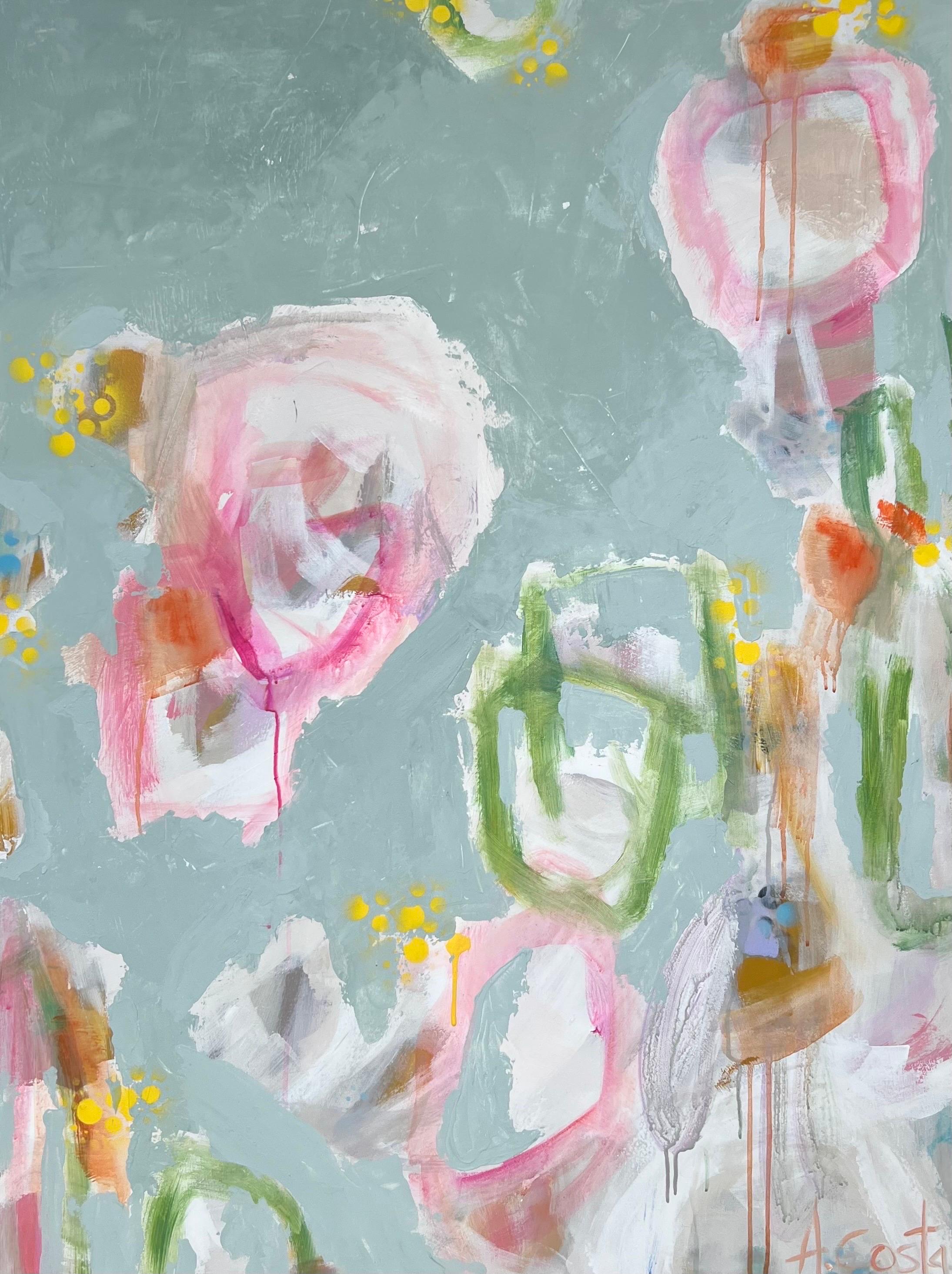 Young & In Love di Andrea Costa, grande quadro ad olio verticale astratto 4