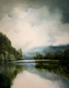 Zen Refelction by Andrea Costa, Large Impressionist Landscape Oil Painting