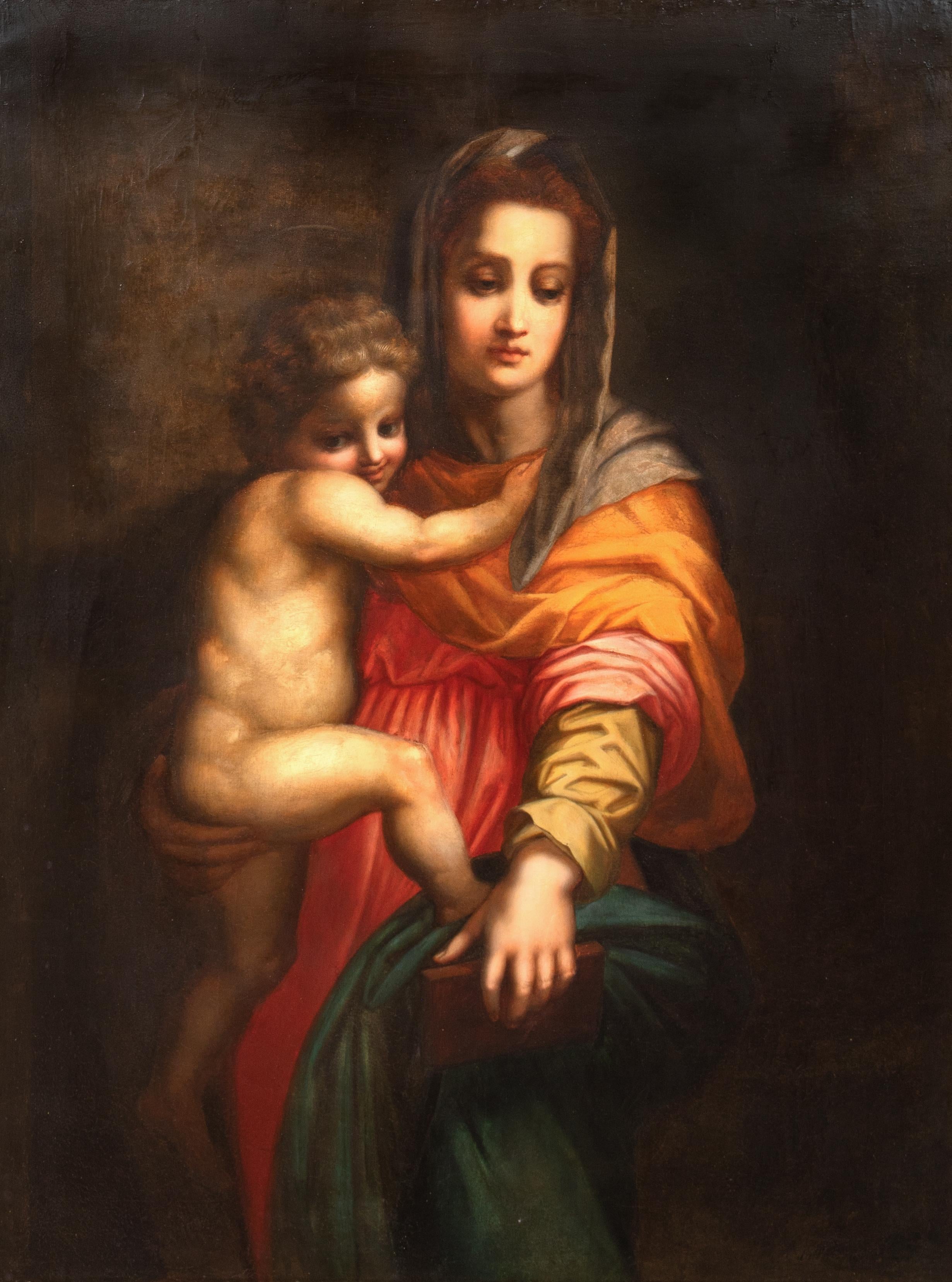Madonna & Child, XVIII secolo - Portrait Painting Nero di Andrea Del Sarto 