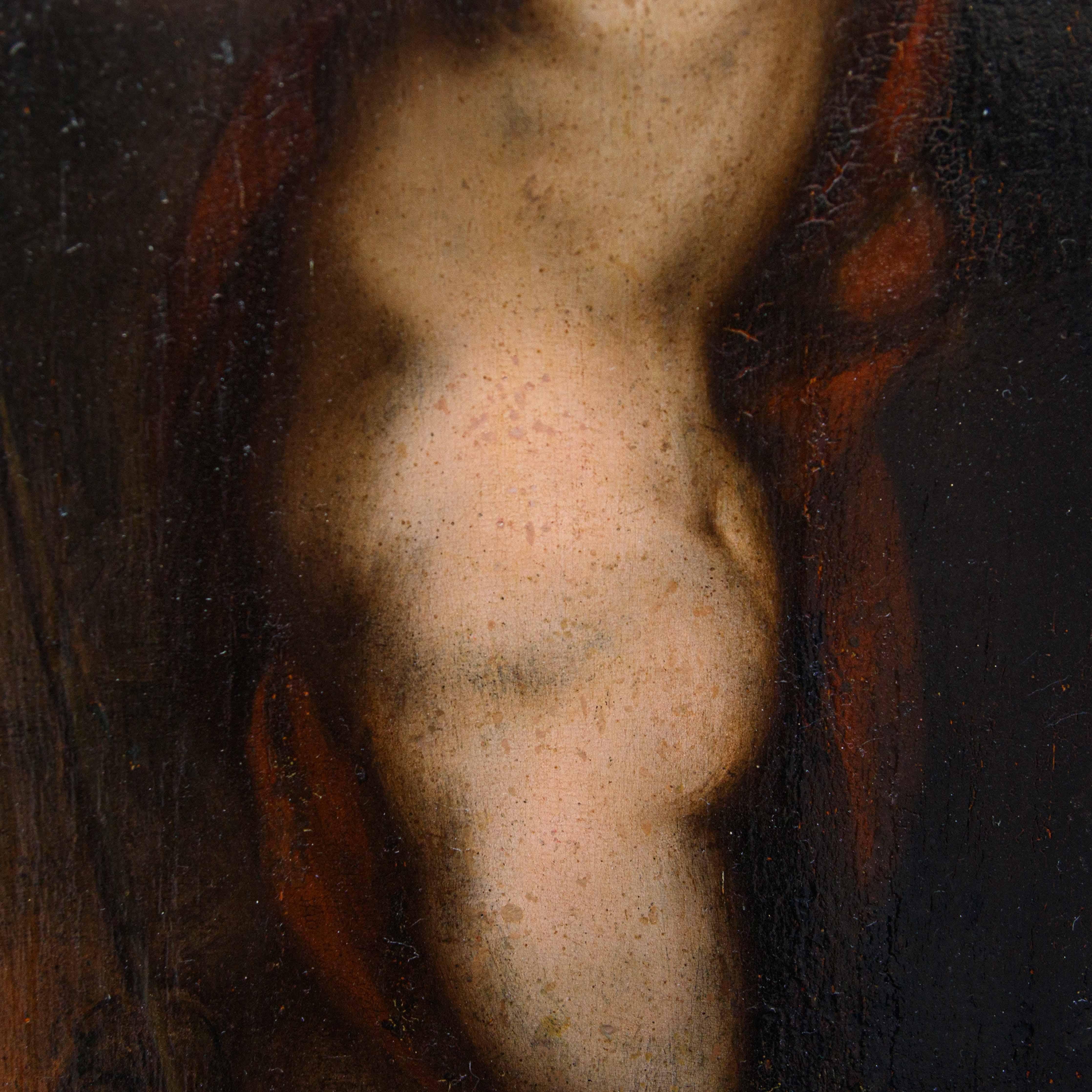 Scuola di Andrea del Sarto (Firenze, 1486 – Firenze, 1530)

San Giovannino

Olio su tavola, cm 57 x 39

Con cornice, cm 67 x 49

La tavola raffigura San Giovannino, riconoscibile grazie al bastone e al mantello rosso che scivola su una spalla. Il