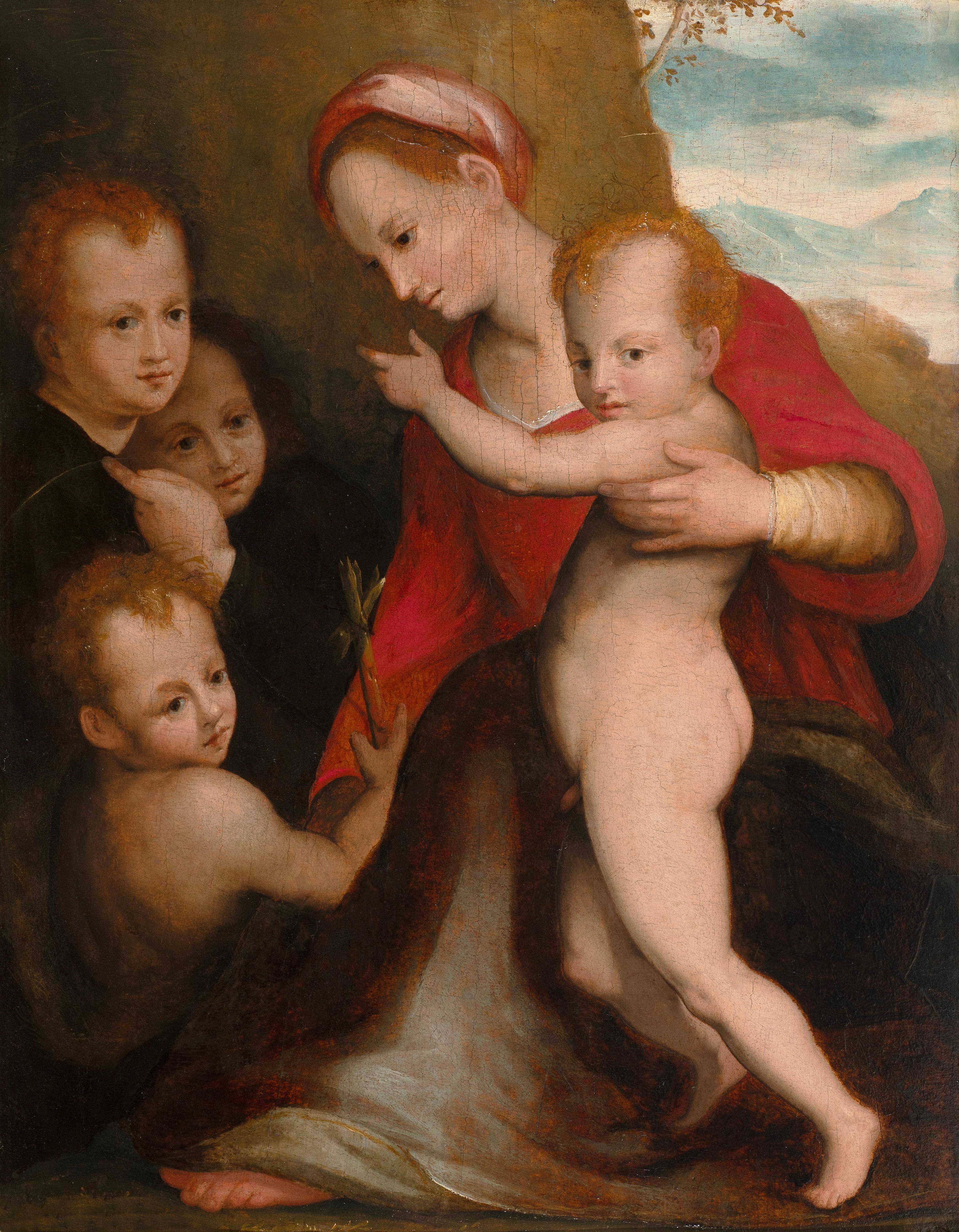 La Vergine e il Bambino con il Bambino Battista - Painting di Andrea Del Sarto 
