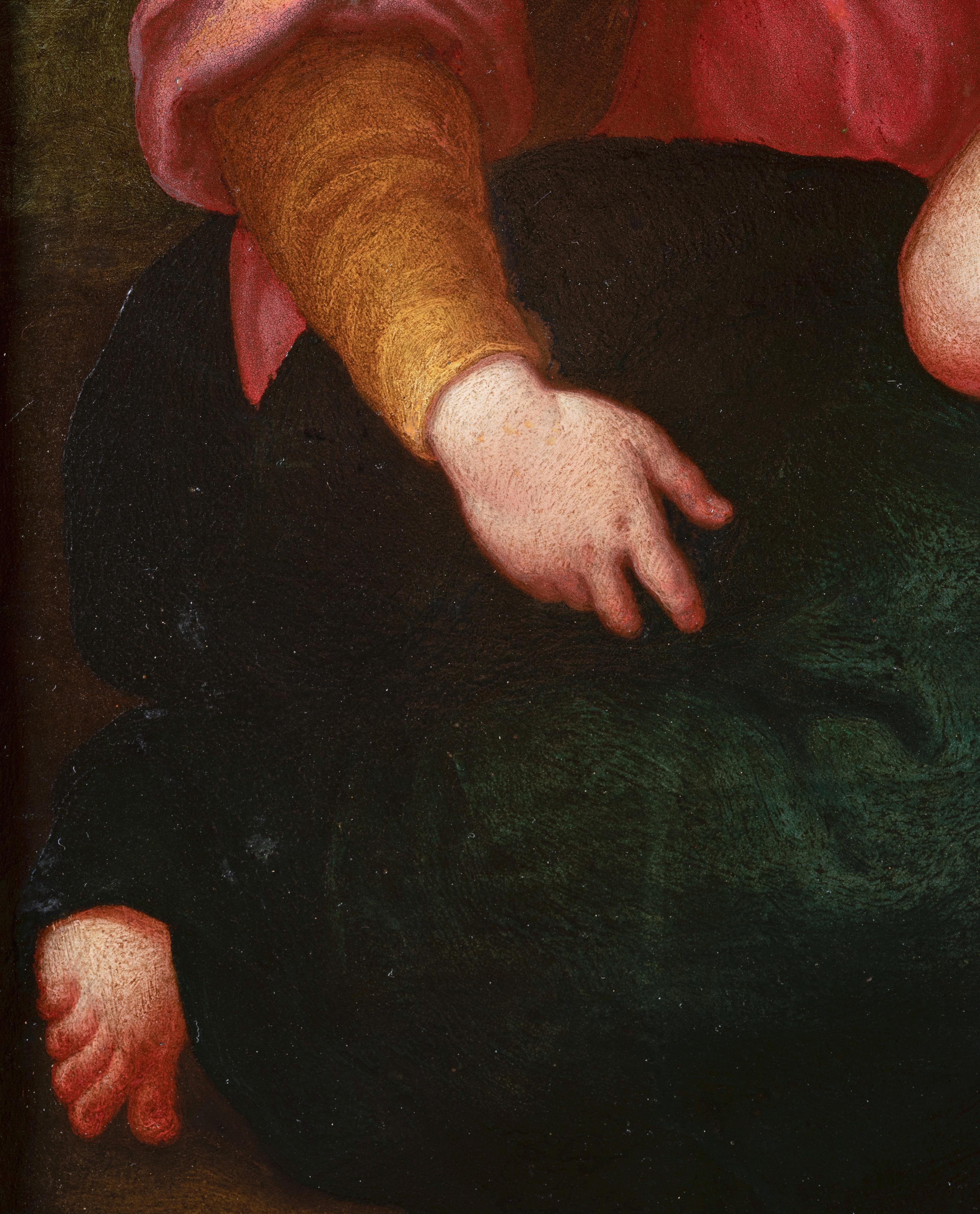 Virgen con el Niño y St. John, óleo sobre mármol, escuela florentina de finales del siglo XVI en venta 2