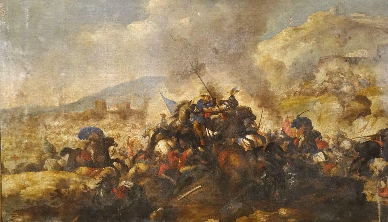 Italian Wars Battle Scene, 17th Century - Painting by Andrea Di Lione