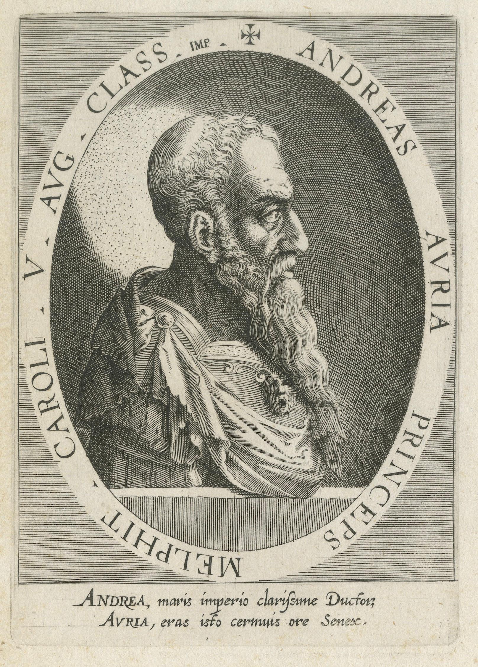 Andrea Doria Portrait, Atrium Heroicum Engraving, Augsburg, c.1602