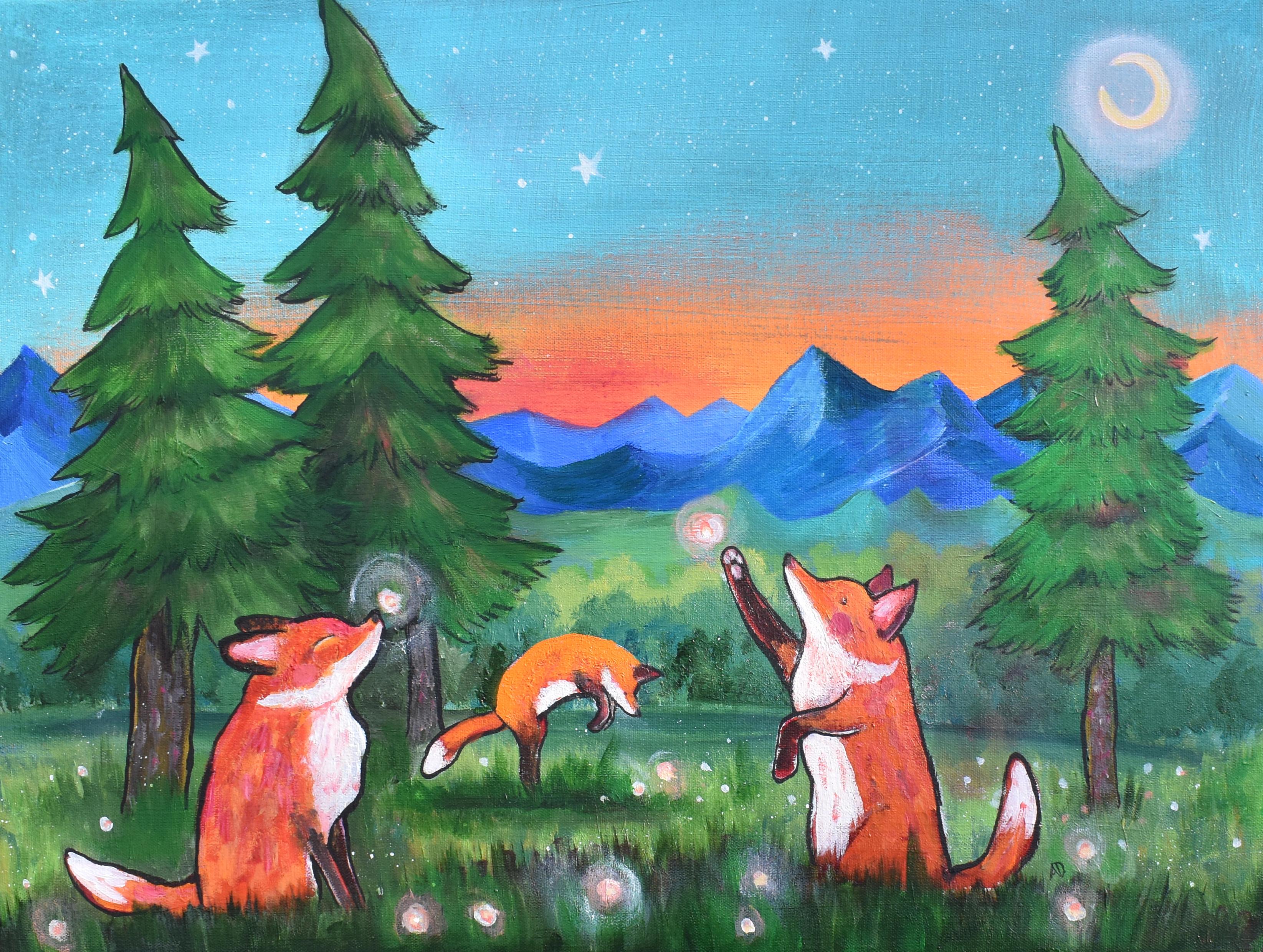 Animal Painting di Andrea Doss - Firefly Field, Original Painting