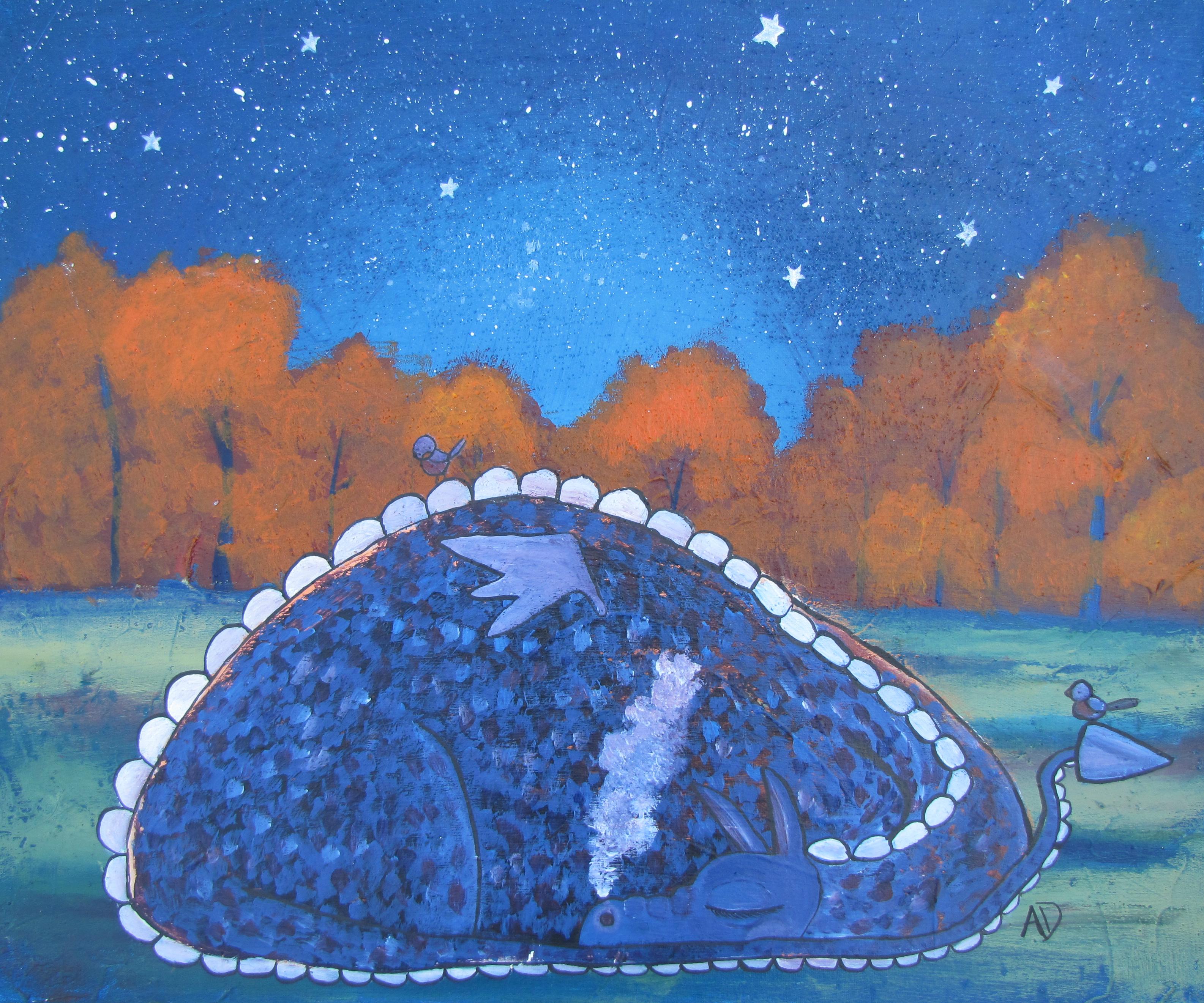 Andrea Doss Animal Painting - Sleeping Under the Stars, Original Painting