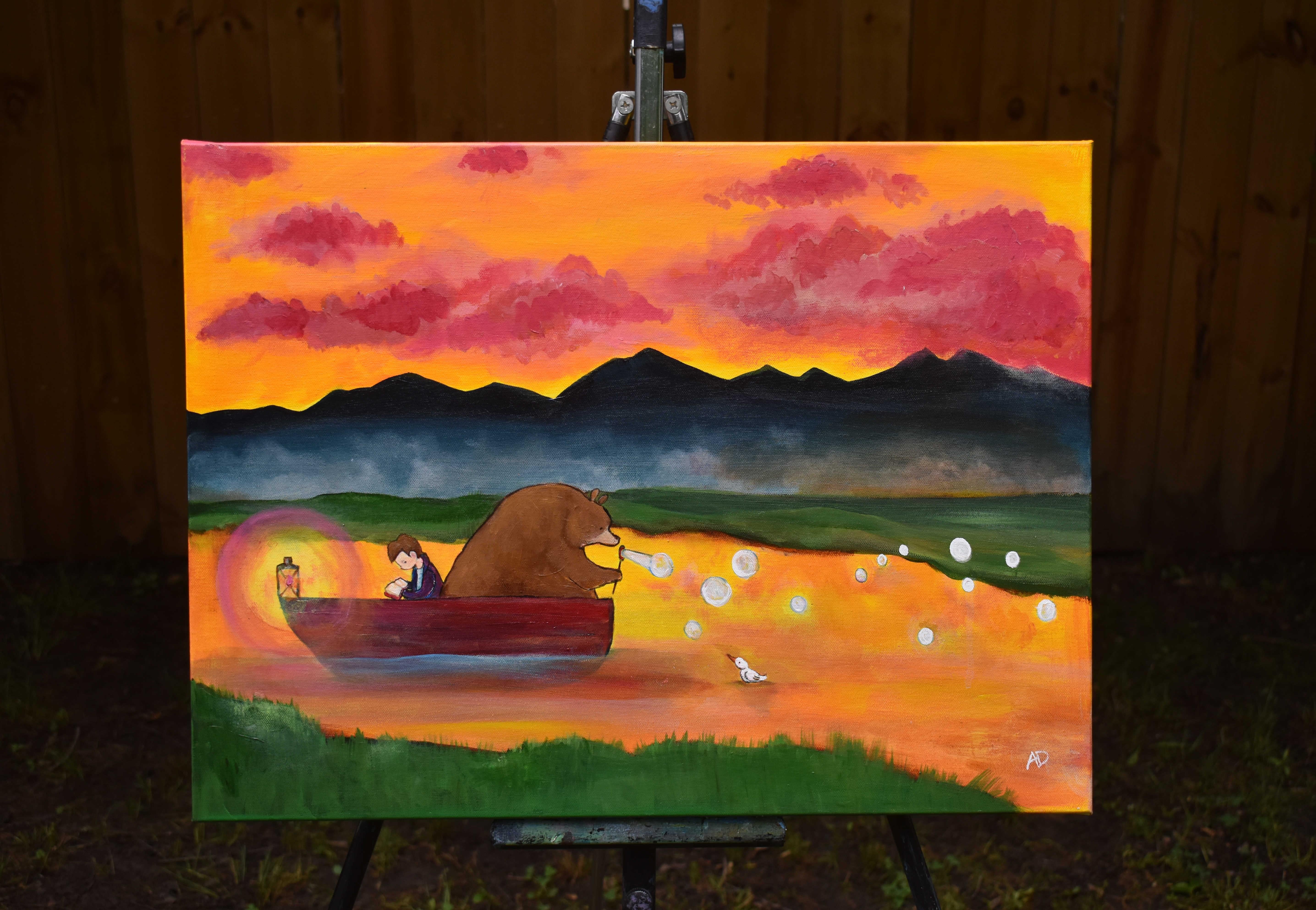 Puesta de sol en el río, Pintura original - Painting Arte marginal de Andrea Doss
