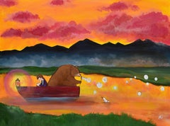 Sonnenuntergang am Fluss, Originalgemälde